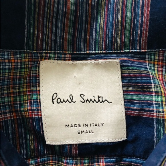 Paul Smith Checkered Cotton Shirt in Blue Made in Italy Size S - Picture 5 of 10